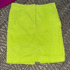 J. Crew Women's Lime Green Eyelet Knee Length Pencil 2 Skirt Size 10